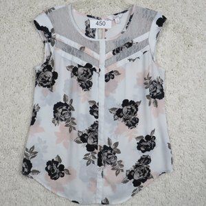 Candie's*Women's Sleeveless Boat Neck Curved Hem Pullover Lace Blouse Size Small
